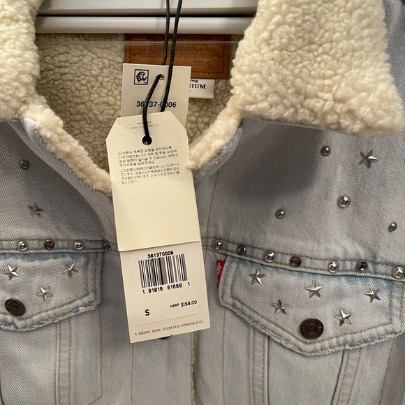 Ex-boyfriend Trucker Jacket Sherpa Lining Star Studded - Picture 7 of 16